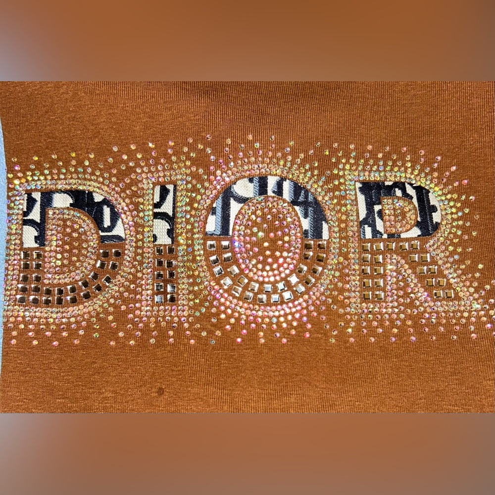 Inspired Dior Tan Crystal Embellished Logo Top